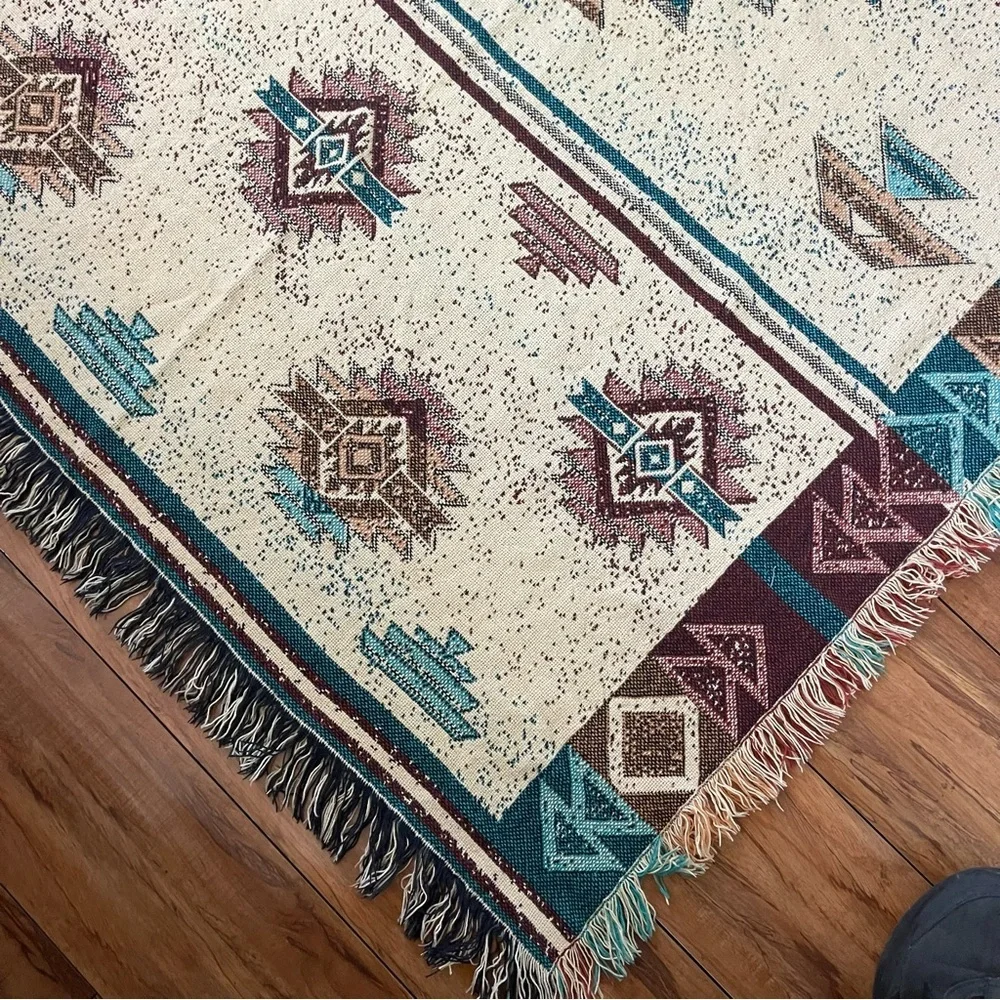 Vintage Southwestern Afghan Throw or Wall Hanging Blanket  Multicolored